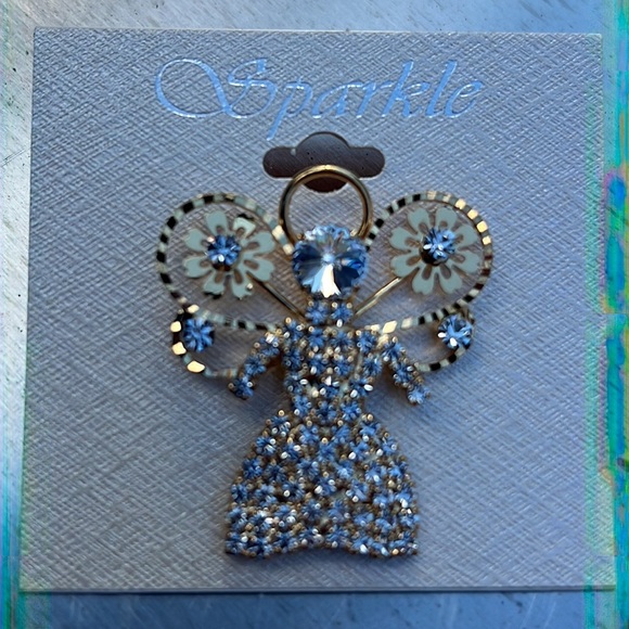 New crystal gold tone Angel 😇 Pin with halo. - Picture 3 of 6